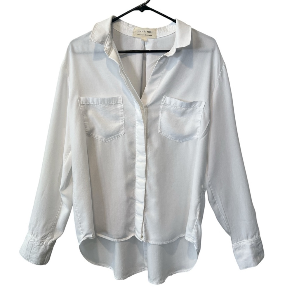 Cloth & Stone white button front roll tab sleeve hi-low hem size large